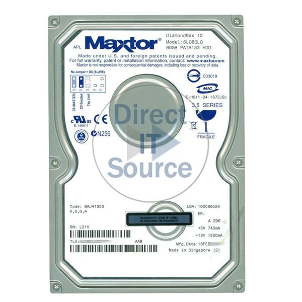 Maxtor 6L080L0 - 80GB 7.2K ATA/133 3.5" 2MB Cache Hard Drive