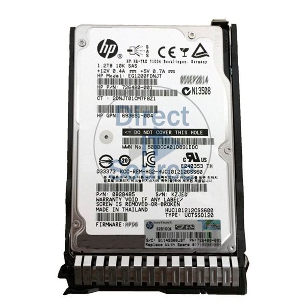 HP 726480-001 - 1.2TB 10K SAS 6.0Gbps 2.5" Hard Drive