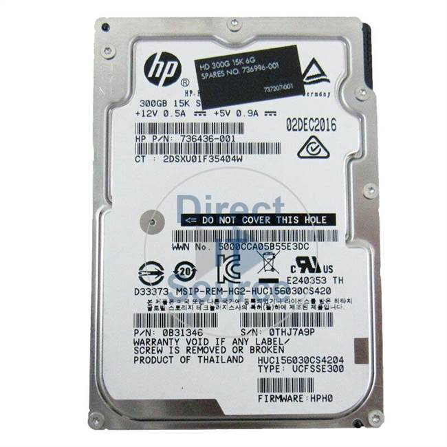 HP 736996-001 - 300GB 15K SAS 2.5" Hard Drive