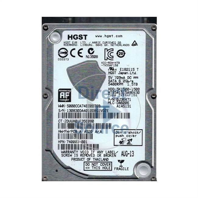 HP 740003-001 - 1.5TB 5.4K SATA 2.5" Hard Drive