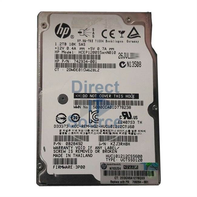 HP 759204-001 - 1.2TB 10K SAS 2.5Inch Cache Hard Drive