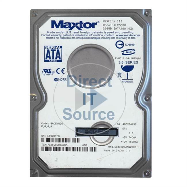 Maxtor 7L250S0-05AMDA - MAXLINE III 250GB 7200RPM SATA-150 3.5Inch Hard Drive
