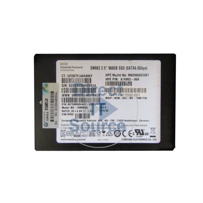 HP 816995-B21 - 960GB SATA 6.0Gbps 3.5" SSD