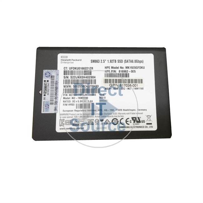 HP 817036-001 - 1.92GB SATA 6.0Gbps 2.5" SSD