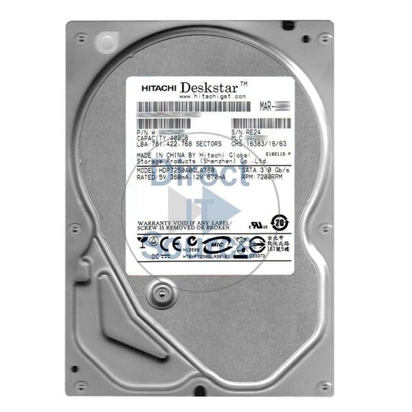 Hitachi HDP725040GLA380 - 400GB 7.2K SATA 3.0Gbps 3.5Inch 8MB Cache Hard Drive