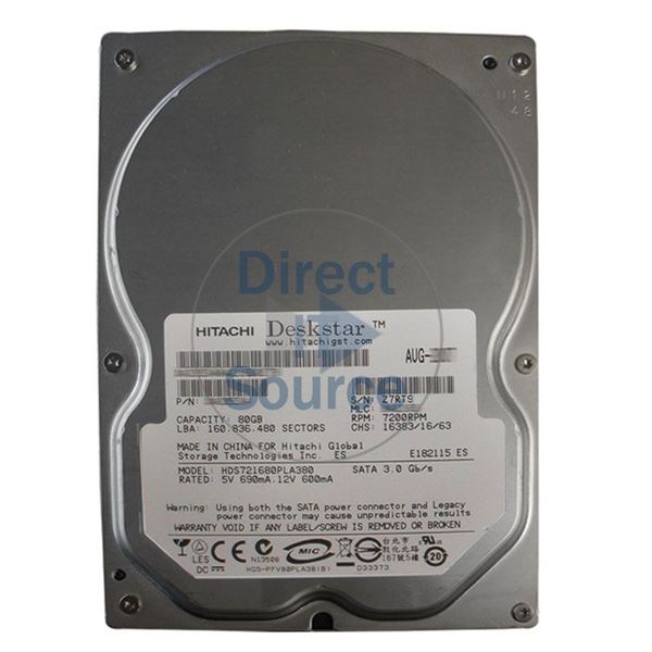 Hitachi HDS721680PLA380 - 80GB 7.2K SATA 3.0Gbps 3.5Inch 8MB Cache Hard Drive