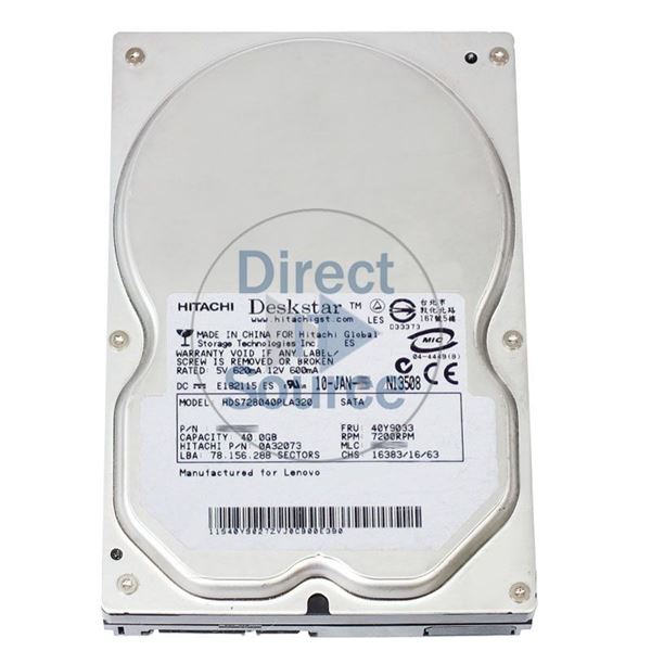 Hitachi HDS728040PLA320 - 40GB 7.2K SATA 3.0Gbps 3.5Inch 2MB Cache Hard Drive