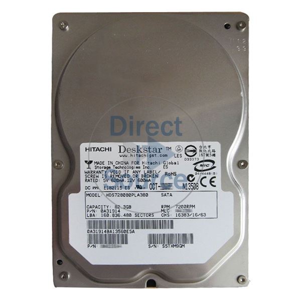 Hitachi HDS728080PLA380 - 80GB 7.2K SATA 3.0Gbps 3.5Inch 8MB Cache Hard Drive