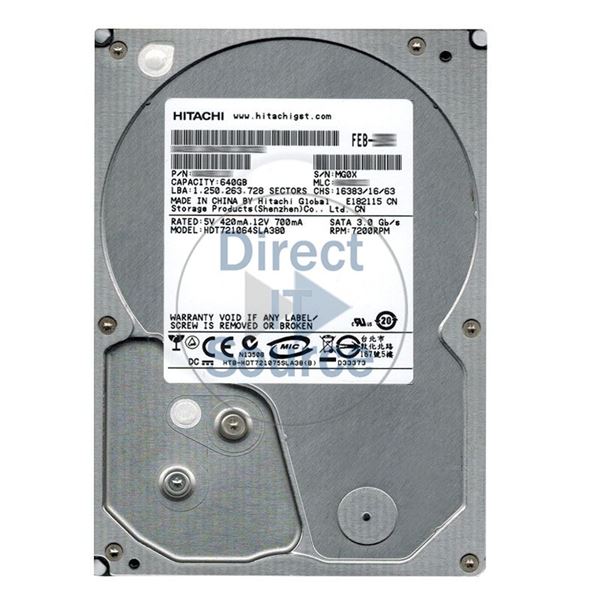 Hitachi HDT721064SLA380 - 640GB 7.2K SATA 3.0Gbps 3.5Inch 8MB Cache Hard Drive