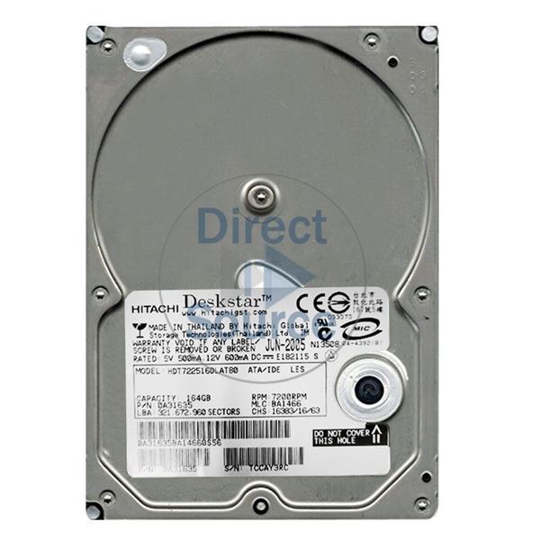 Hitachi HDT722516DLAT80 - 160GB 7.2K IDE 3.5Inch 8MB Cache Hard Drive