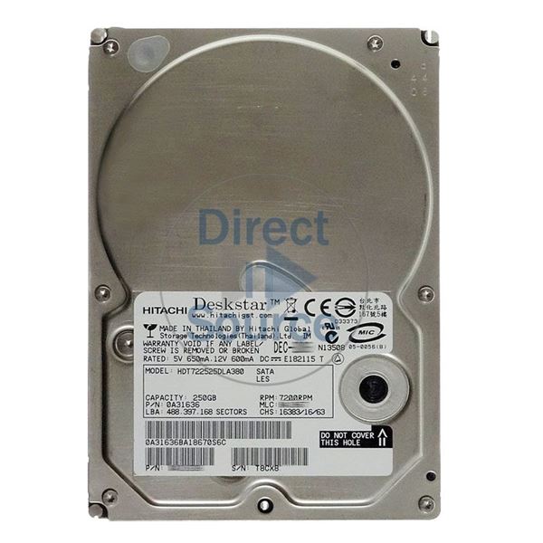 Hitachi HDT722525DLA380 - 250GB 7.2K SATA 3.0Gbps 3.5Inch 8MB Cache Hard Drive