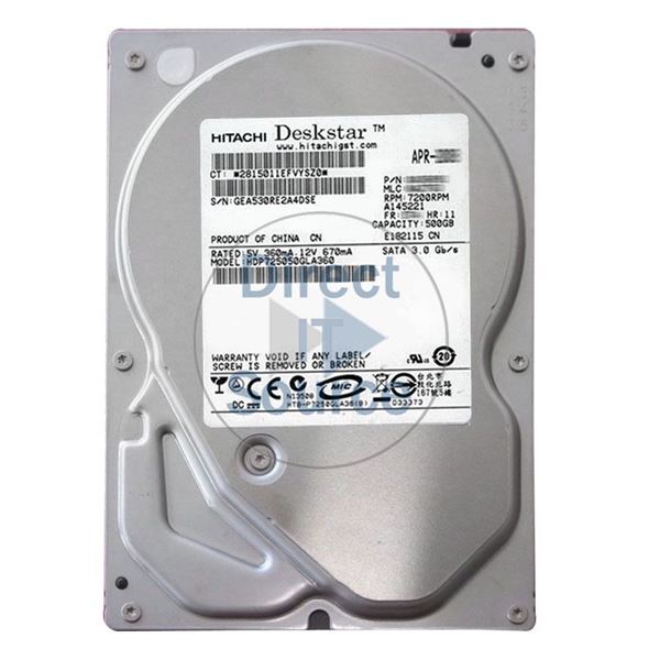 Hitachi HDT725050GLA360 - 500GB 7.2K SATA 3.5Inch 16MB Cache Hard Drive