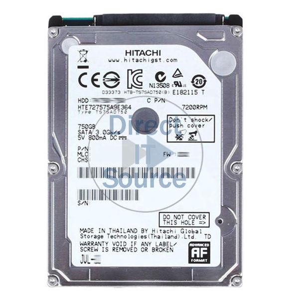 Hitachi HTE727575A9E364 - 750GB 7.2K SATA 3.0Gbps 2.5Inch 16MB Cache Hard Drive