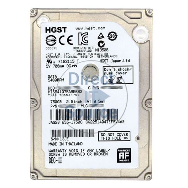 Hitachi HTS541075A9E682 - 750GB 5.4K SATA 6.0Gbps 2.5Inch 8MB Cache Hard Drive