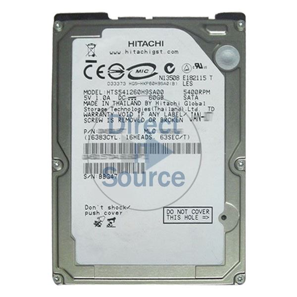 Hitachi HTS541260H9SA00 - 60GB 5.4K SATA 1.5Gbps 2.5Inch 8MB Cache Hard Drive