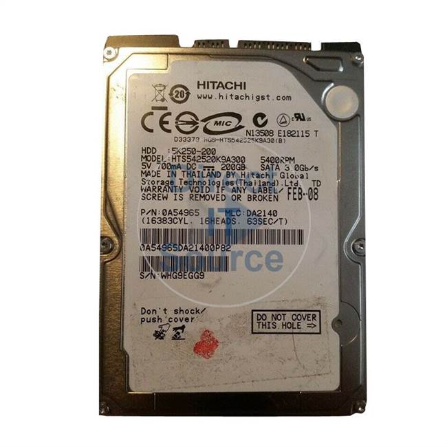 Hitachi HTS542520K9A300 - 200GB 5.4K SATA 2.5" Hard Drive