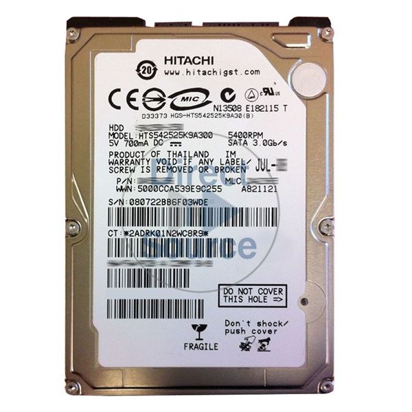 Hitachi HTS542525K9A300 - 250GB 5.4K SATA 3.0Gbps 2.5Inch 8MB Cache Hard Drive