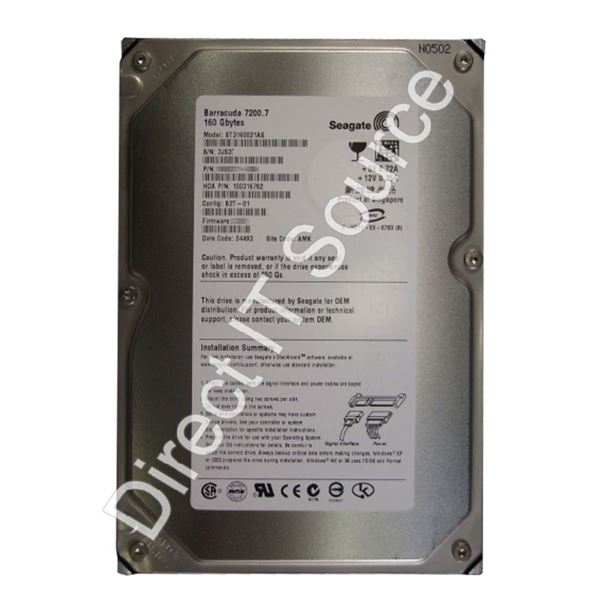 Seagate ST3160021AS - 160GB 7.2K SATA 1.5Gbps 3.5" 8MB Cache Hard Drive