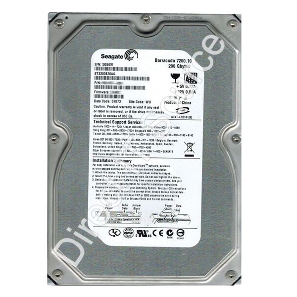 Seagate ST3200820AS - 200GB 7.2K SATA 3.0Gbps 3.5" 8MB Cache Hard Drive