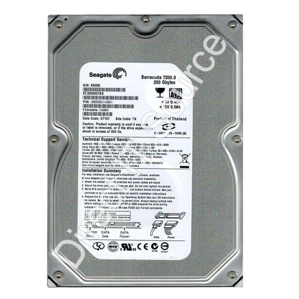 Seagate ST3200827AS - 200GB 7.2K SATA 3.0Gbps 3.5" 8MB Cache Hard Drive