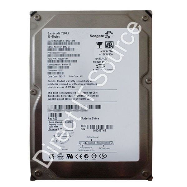 Seagate ST340212AS - 40GB 7.2K SATA 1.5Gbps 3.5" 2MB Cache Hard Drive