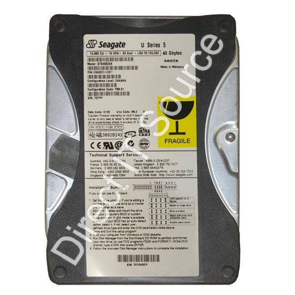 Seagate ST340823A - 40GB 5.4K Ultra-ATA/100 3.5" 512KB Cache Hard Drive