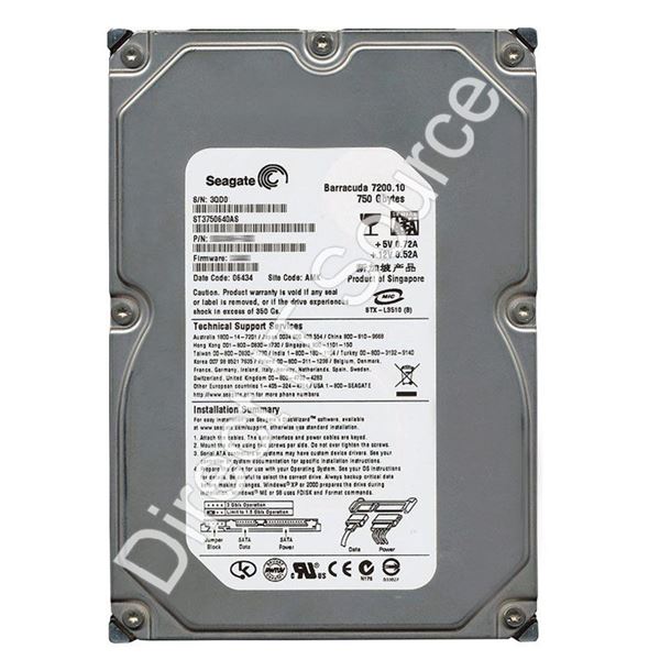 Seagate ST3750640AS - 750GB 7.2K SATA 3.0Gbps 3.5" 16MB Cache Hard Drive