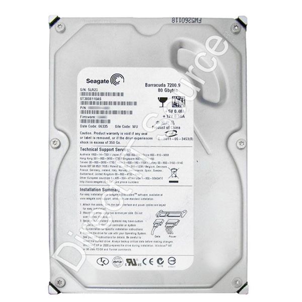 Seagate ST3808110AS - 80GB 7.2K SATA 3.0Gbps 3.5" 8MB Cache Hard Drive