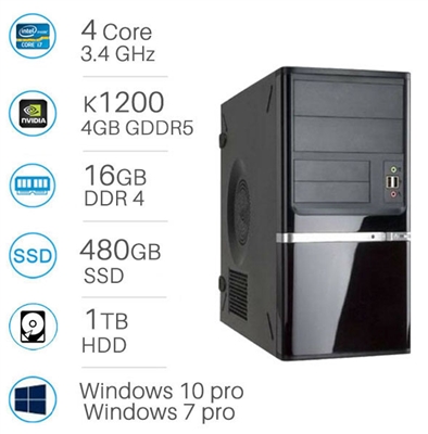 CAD WORKSTATION - i7-6700 | 16GB DDR4 | 480GB SSD+1TB | Quadro K1200 4GB | Win 7/10 Pro