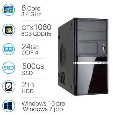 CAD WORKSTATION - i7-6800 | 24GB DDR4 | 500GB SSD+2TB | Nvidia GTX1060 6GB | Win 7/10 Pro