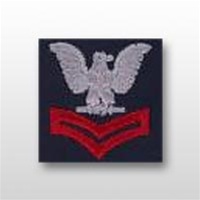 US Navy Coverall Collar Device: E-5 Petty Officer Second Class (PO2) Scarlet/Silver