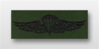US Navy Subdued Embroidered Badge: Navy/Marine Parachutist (black on green tape-cloth)