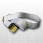 US Army Belt with Buckle: White Cotton Web Belt with Brass Buckle & Tip - Male - 44 Inch Cut