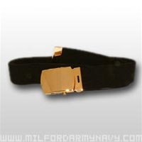 US Army Belt with Buckle: Black Elastic with 22k Gold Flash Buckle & Tip - Male - 44 Inch Cut