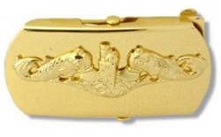 US Navy Buckle for Male Personnel: Submarine - Officer - 3" - 1 1/4" Wide - Gold
