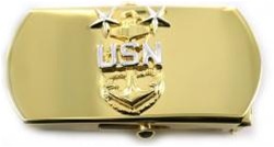 US Navy Buckle for Male Personnel: E-9 Master Chief - 3" - 1 1/4" Wide - Gold