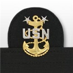 US Navy Cap Device On Stretch Band: E-9 Master Chief Petty Officer (MCPO) (Mounted)