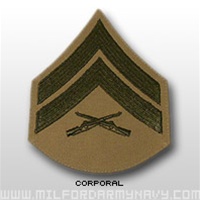 USMC Male Green/Khaki Shoulder Insignia: E-4 Corporal (Cpl)