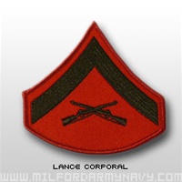 USMC Rank Mens Merrowed Edge Green/Red: E-3 Lance Corporal (LCpl)