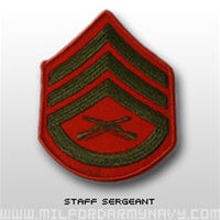 USMC Womens Chevron Embroidered Merrowed Green/Red - New Issue: E-6 Staff Sergeant (SSgt)