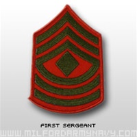 USMC Womens Chevron Embroidered Merrowed Green/Red - New Issue: E-8 First Sergeant (1stSgt)