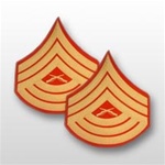 USMC Evening Dress Shoulder Insignia: E-8 Master Sergeant (MSgt) - Gold on Red Embroidered - Male