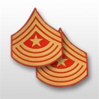 USMC Evening Dress Shoulder Insignia: E-9 Sergeant Major (SgtMaj) - Gold on Red Embroidered - Male