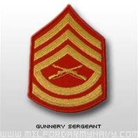 USMC Womens Chevron Embroidered Merrowed Gold/Red: E-7 Gunnery Sergeant (GySgt)