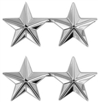 US Army General Stars:  O-8 Major General (MG) - 1" - 2 Stars On A Bar - Point To Point  - Nickel Plated - For Collar & Cap