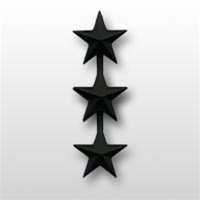 US Army General Stars:  O-9 Lieutenant General (LTG) - 1" - 3 Stars On A Bar - Point To Center - Subdued Metal - For Coat