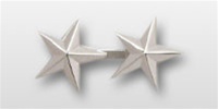 US Army General Stars:  O-8 Major General (MG) - 1" - 2 Stars On A Bar - Point To Center - Nickel Plated - For Coat