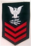 USCG Petty Officer First Class Rating Badge with Specialty:  TELECOMMUNICATIONS SPECIALIST (TC) - E6 - Red on Blue Serge