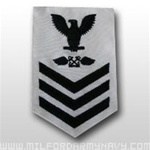 US Navy Petty Officer First Class Rating Badge - E6: AB - Aviation Boatswains Mate - Male - Blue On White CNT