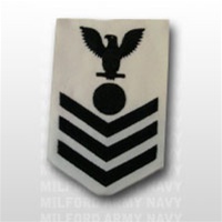 US Navy Petty Officer First Class Rating Badge - E6: EM - Electricians Mate - Male - Blue On White CNT
